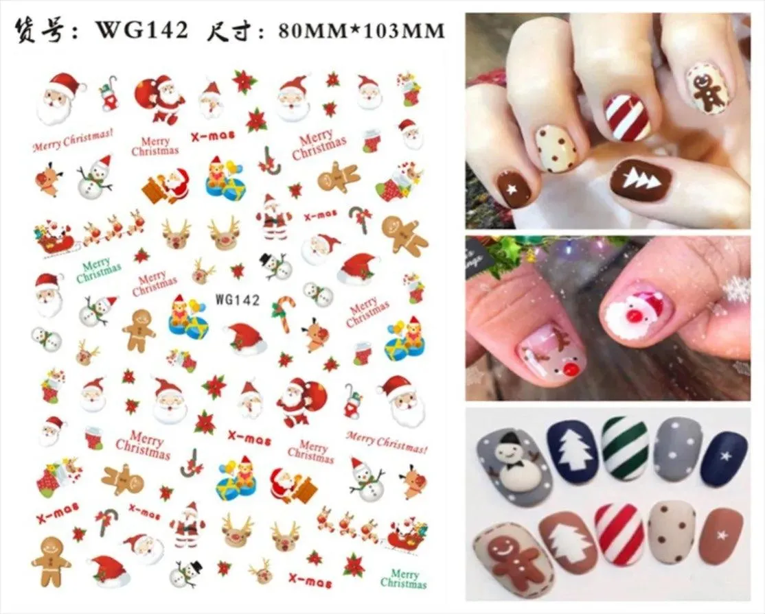 Festive Santa & Snowman Nail Art Stickers for Merry Christmas Manicures