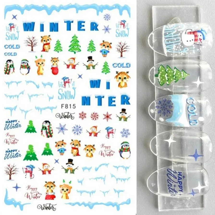 Festive Santa & Snowman Nail Art Stickers for Merry Christmas Manicures