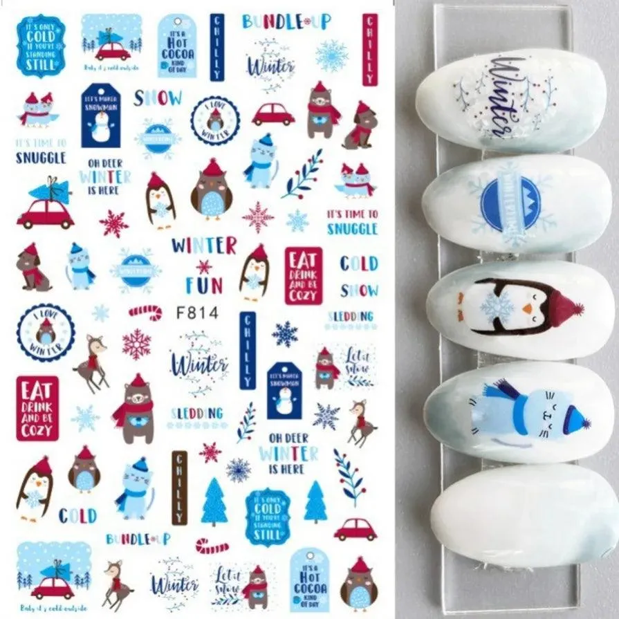 Festive Santa & Snowman Nail Art Stickers for Merry Christmas Manicures