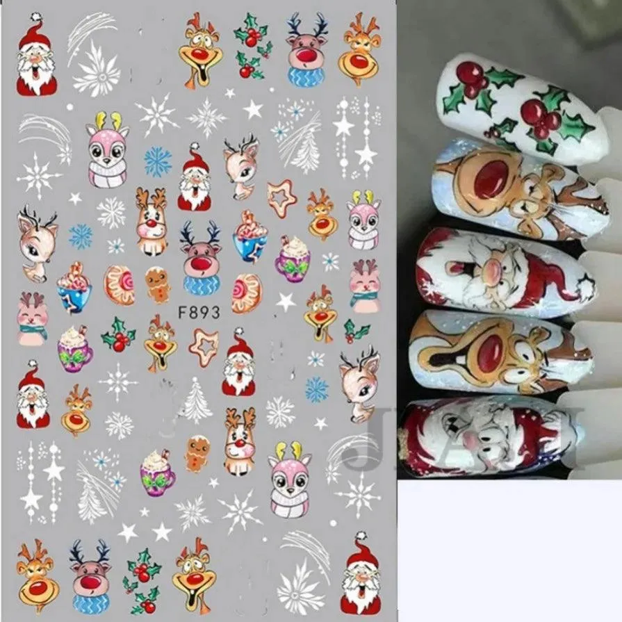 Festive Santa & Snowman Nail Art Stickers for Merry Christmas Manicures