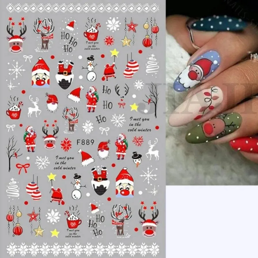 Festive Santa & Snowman Nail Art Stickers for Merry Christmas Manicures