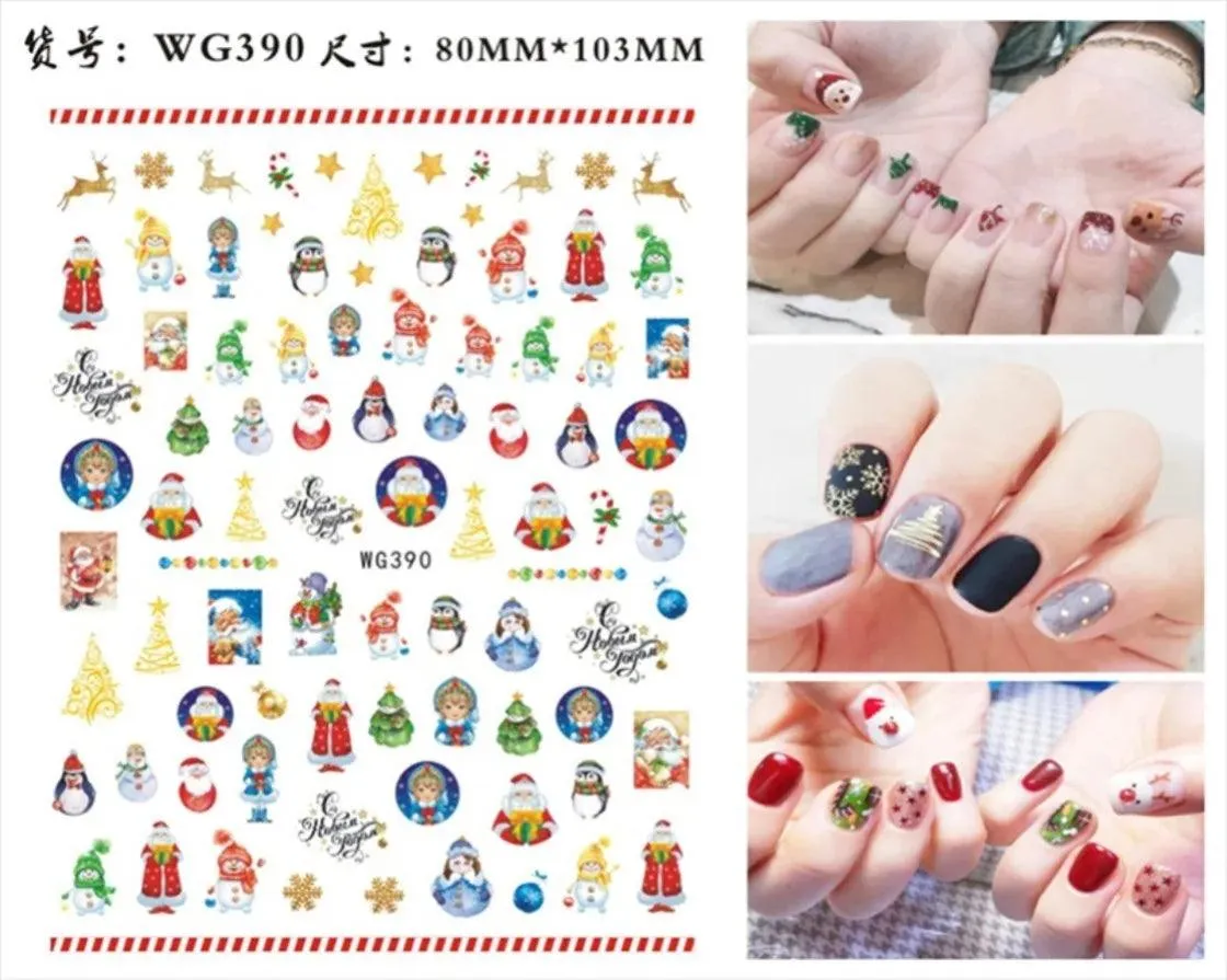 Festive Santa & Snowman Nail Art Stickers for Merry Christmas Manicures