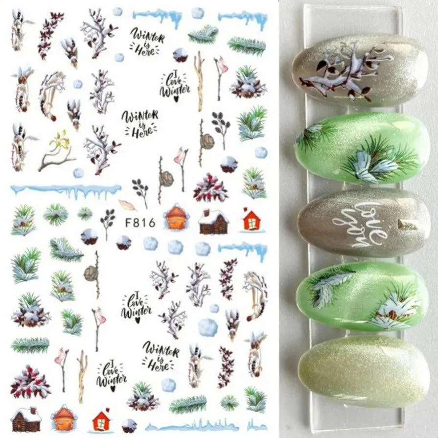 Festive Santa & Snowman Nail Art Stickers for Merry Christmas Manicures