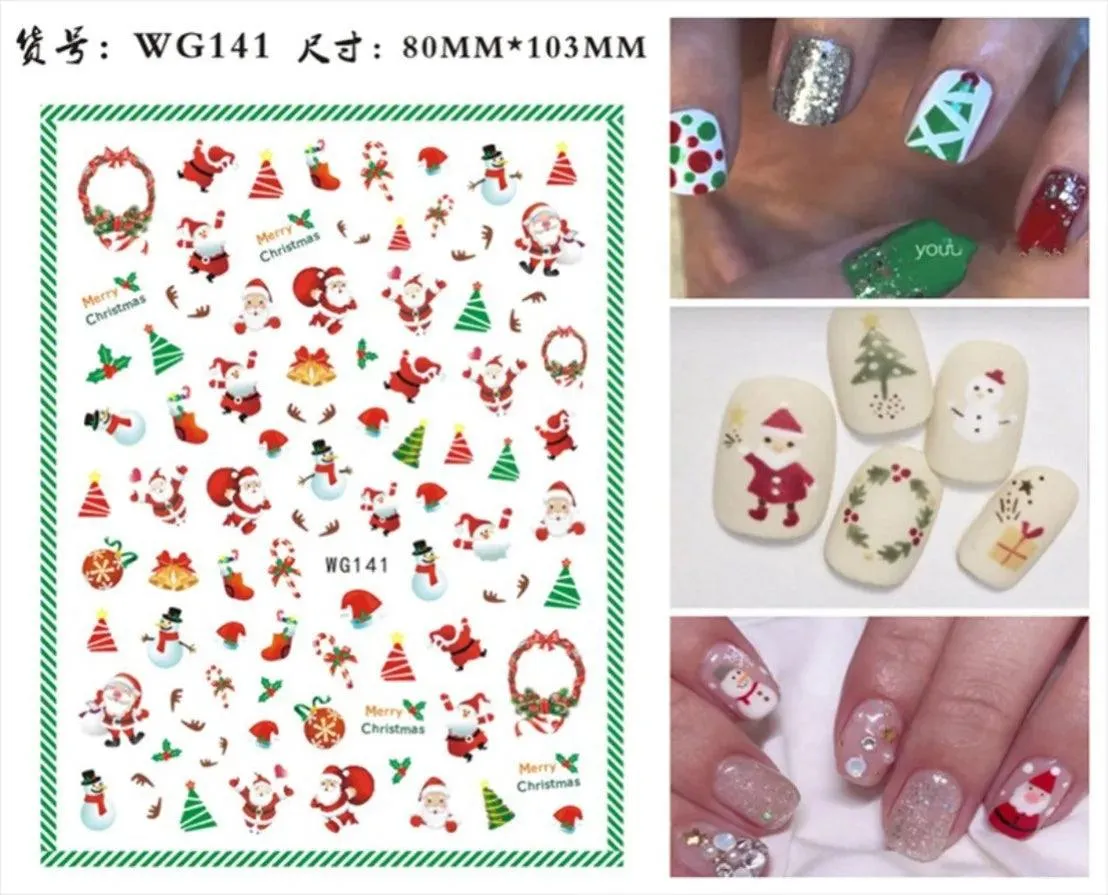 Festive Santa & Snowman Nail Art Stickers for Merry Christmas Manicures