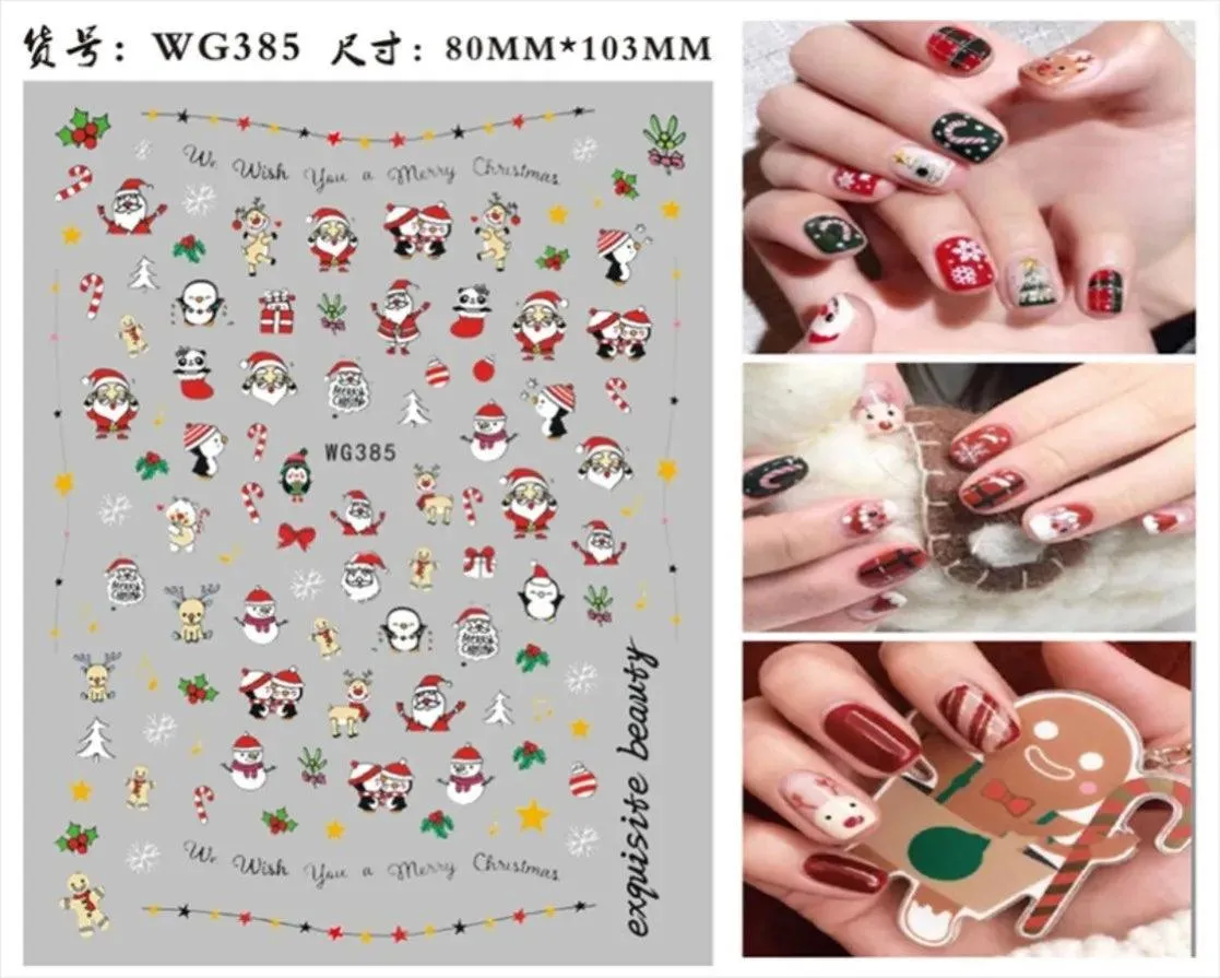 Festive Santa & Snowman Nail Art Stickers for Merry Christmas Manicures