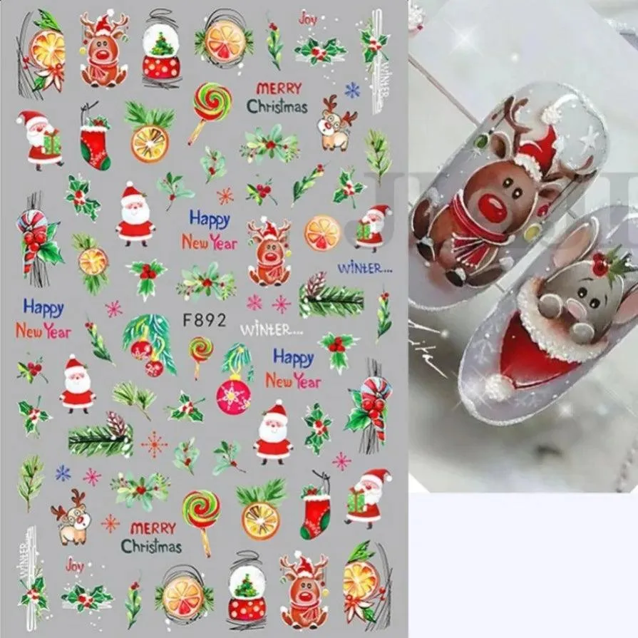 Festive Santa & Snowman Nail Art Stickers for Merry Christmas Manicures