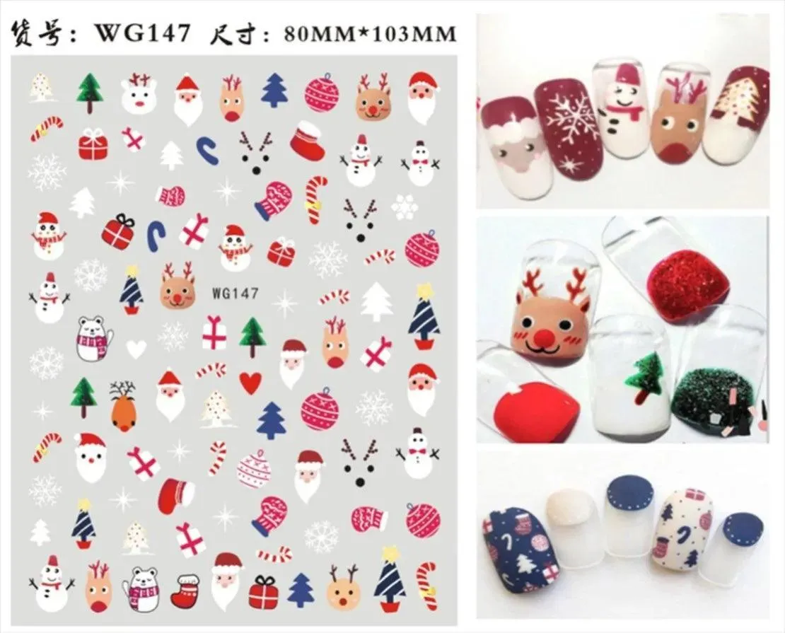 Festive Santa & Snowman Nail Art Stickers for Merry Christmas Manicures