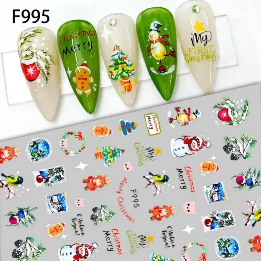 Festive Santa & Snowman Nail Art Stickers for Merry Christmas Manicures
