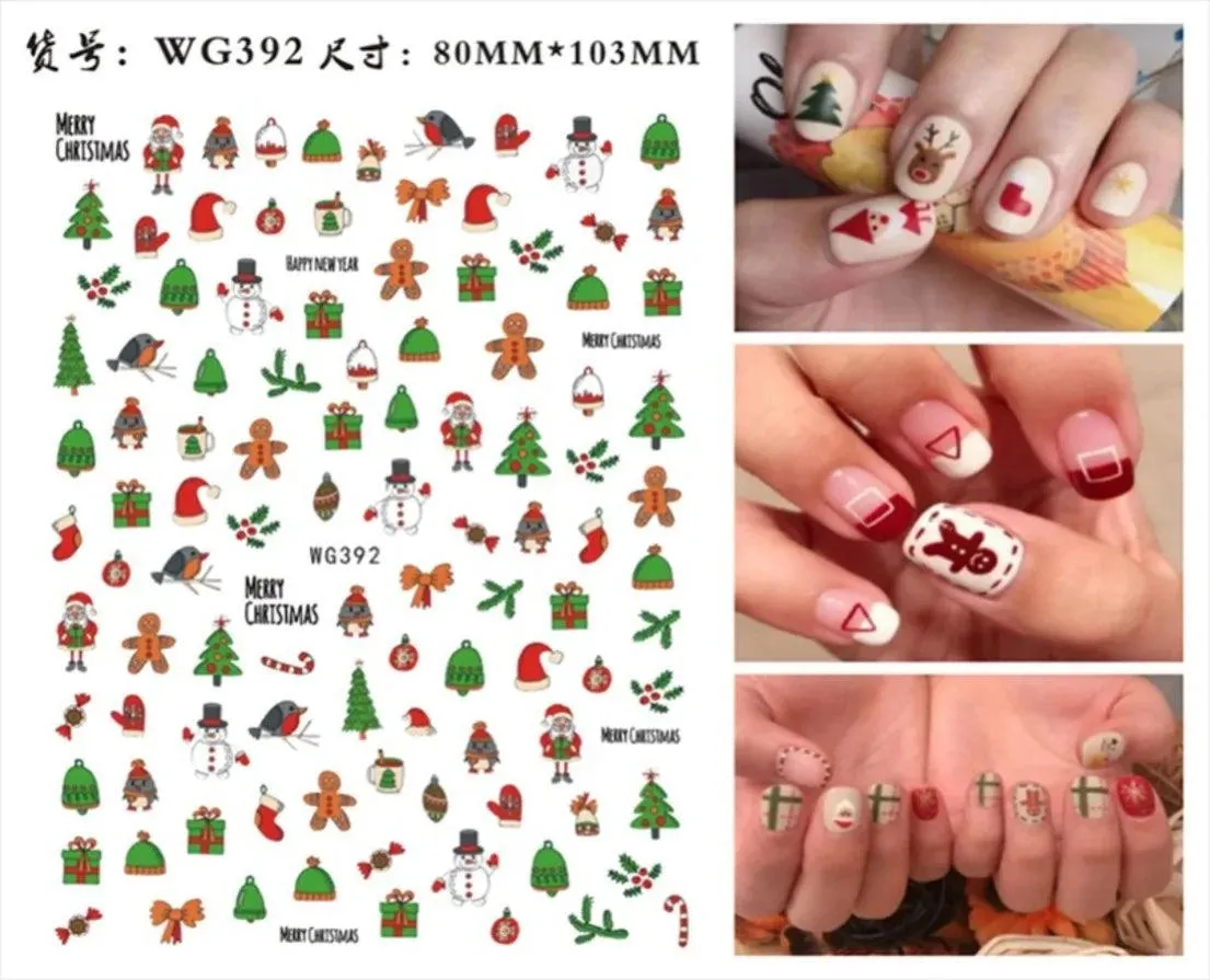 Festive Santa & Snowman Nail Art Stickers for Merry Christmas Manicures