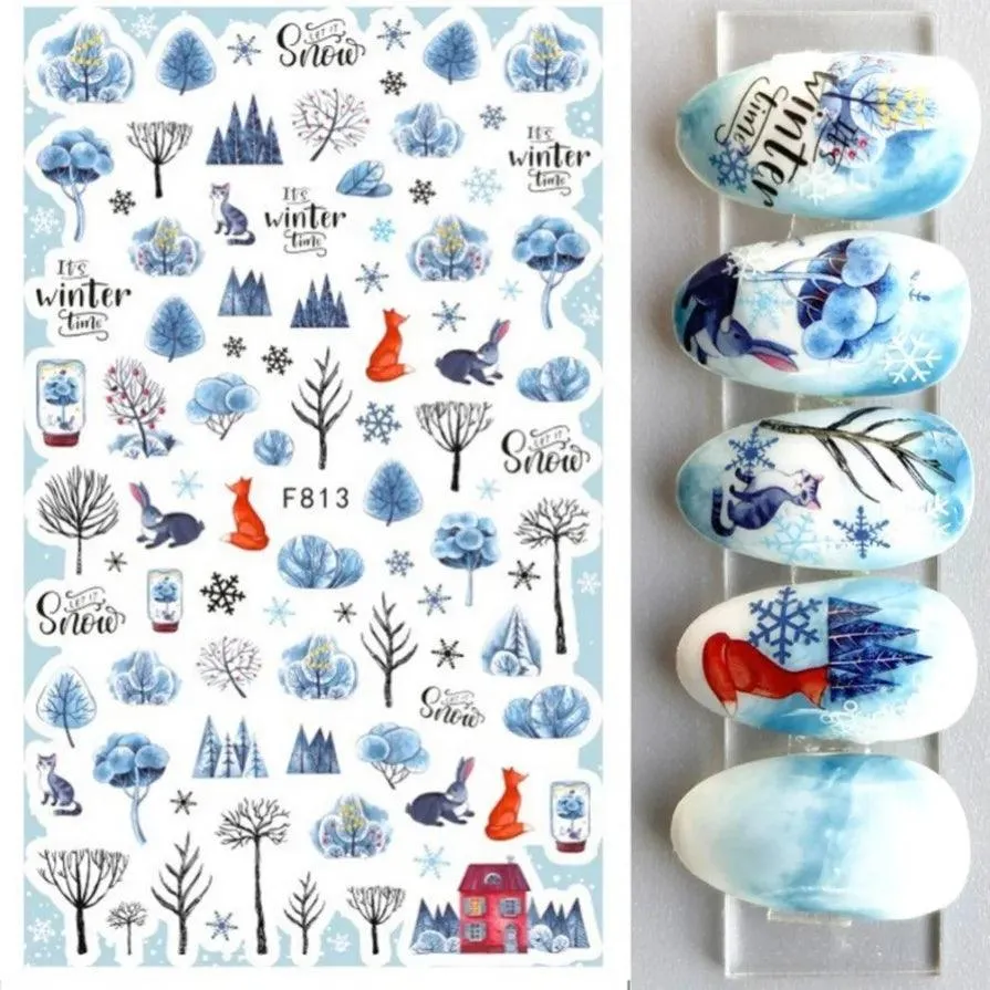 Festive Santa & Snowman Nail Art Stickers for Merry Christmas Manicures