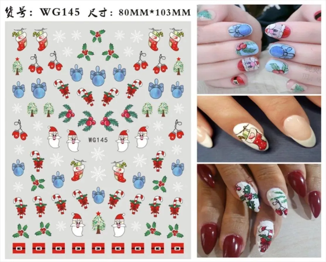 Festive Santa & Snowman Nail Art Stickers for Merry Christmas Manicures
