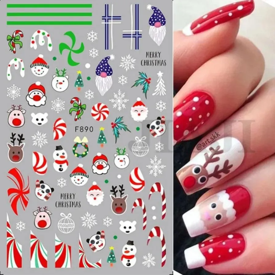 Festive Santa & Snowman Nail Art Stickers for Merry Christmas Manicures