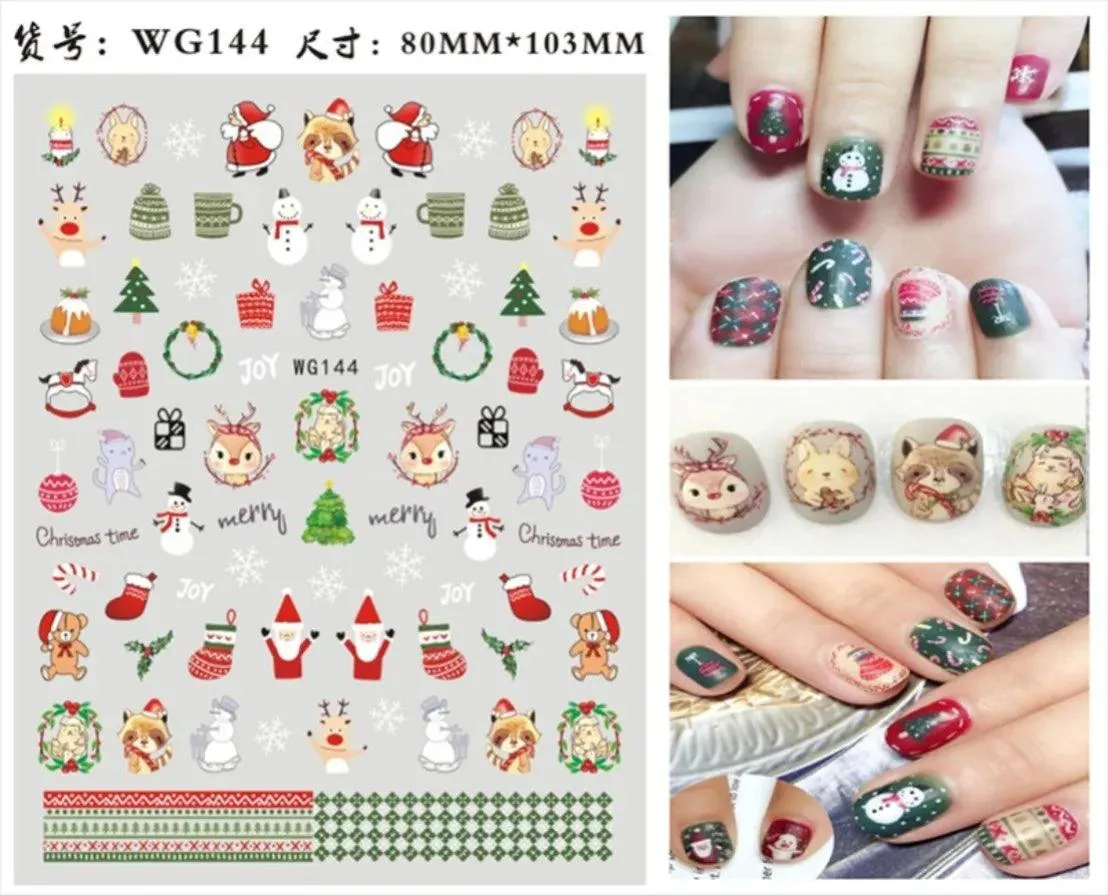 Festive Santa & Snowman Nail Art Stickers for Merry Christmas Manicures