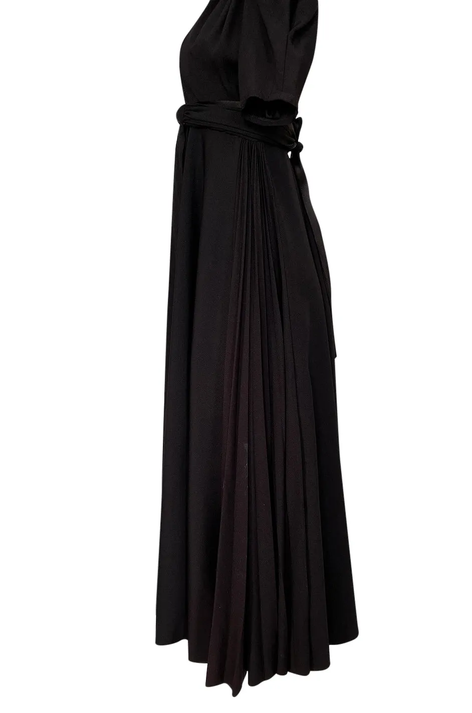 Iconic c.1969 Ossie Clark 'Bridget' Black Crepe Plunge Front Wrap Dress
