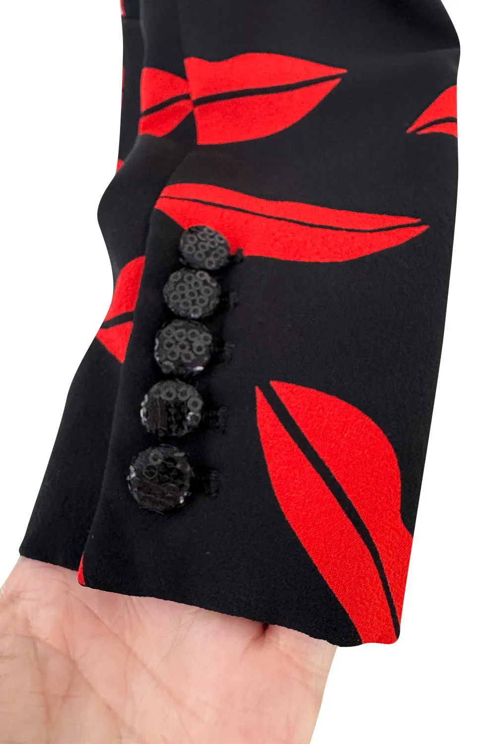 Iconic Spring 2014 Saint Laurent by Heidi Slimane Black & Red Lip Print Silk Wrap Dress