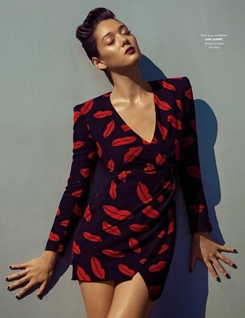 Iconic Spring 2014 Saint Laurent by Heidi Slimane Black & Red Lip Print Silk Wrap Dress