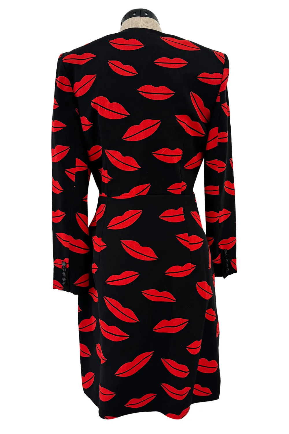 Iconic Spring 2014 Saint Laurent by Heidi Slimane Black & Red Lip Print Silk Wrap Dress