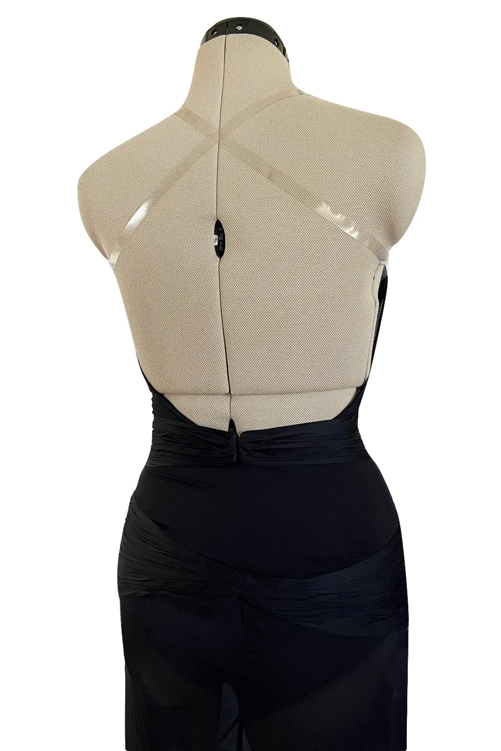 Incredible 2006-2007 Roberto Cavalli Black Silk Extreme Plunge Dress w Trained Silk Chiffon Skirts