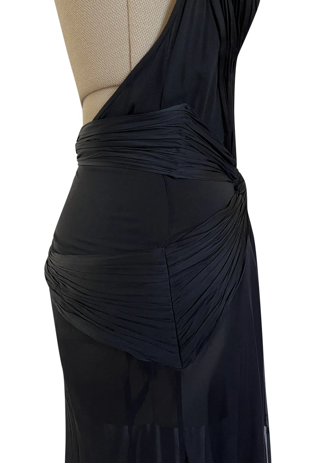 Incredible 2006-2007 Roberto Cavalli Black Silk Extreme Plunge Dress w Trained Silk Chiffon Skirts