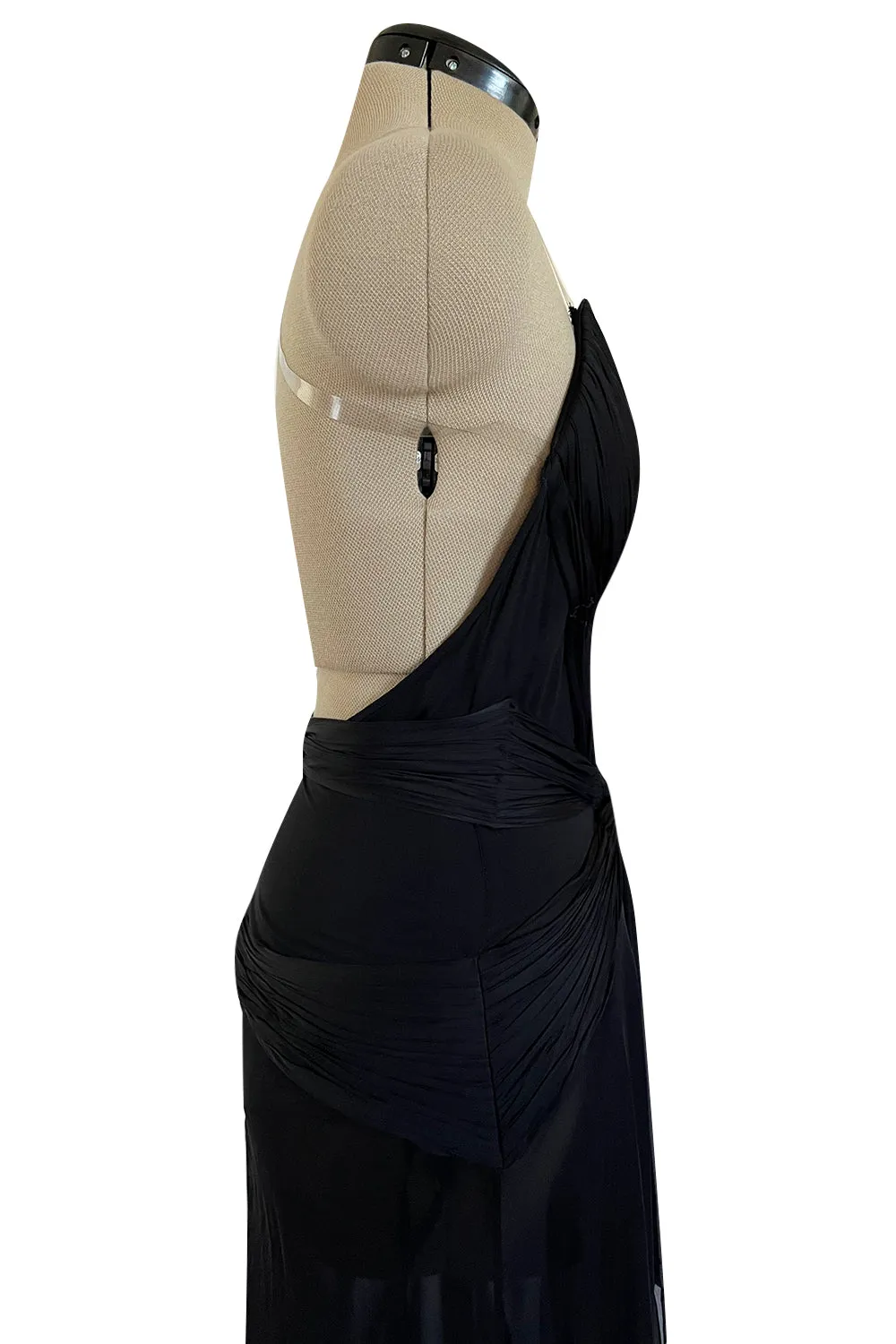 Incredible 2006-2007 Roberto Cavalli Black Silk Extreme Plunge Dress w Trained Silk Chiffon Skirts