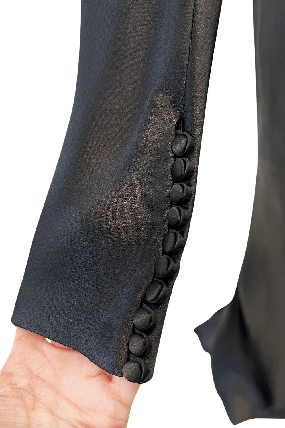 Incredible 2007 Alexander McQueen Original Bias Cut Black Silk Satin Dress w Tie Belt