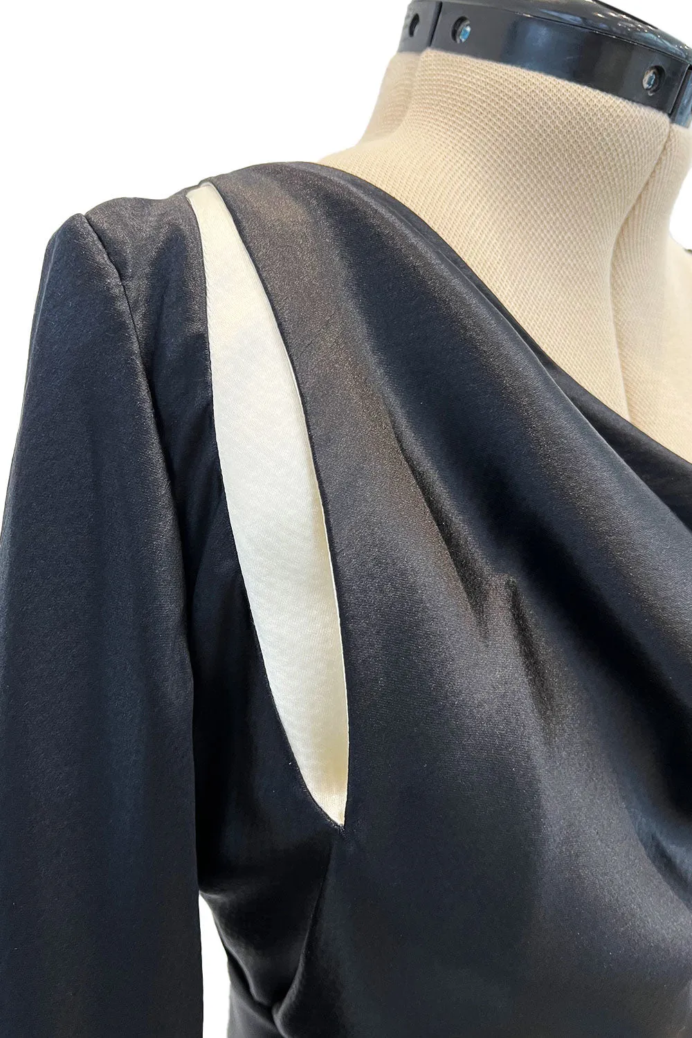 Incredible 2007 Alexander McQueen Original Bias Cut Black Silk Satin Dress w Tie Belt