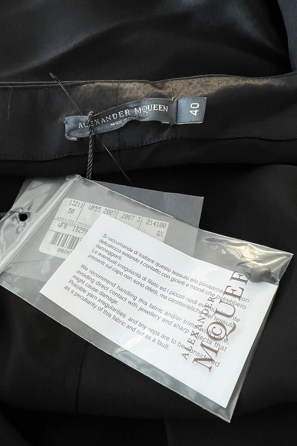 Incredible 2007 Alexander McQueen Original Bias Cut Black Silk Satin Dress w Tie Belt