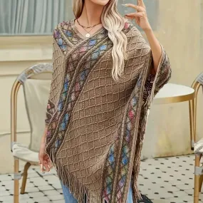 Ivyshape | Boho Poncho for Women With Trendy V-Neck