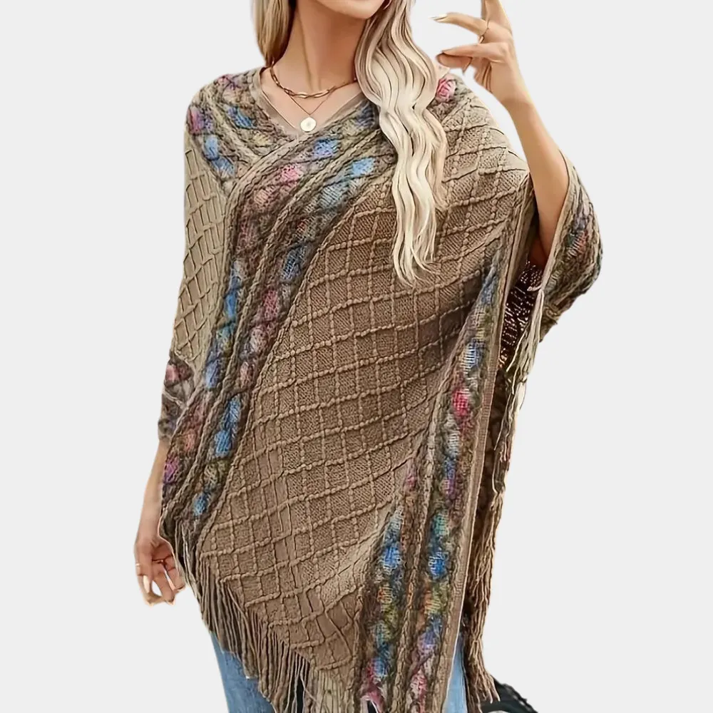 Ivyshape | Boho Poncho for Women With Trendy V-Neck
