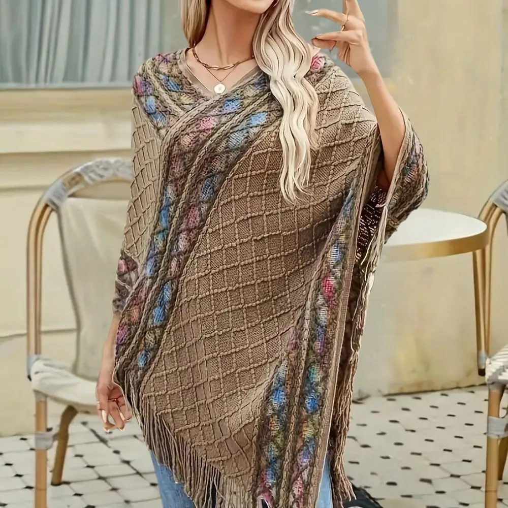 Ivyshape | Boho Poncho for Women With Trendy V-Neck
