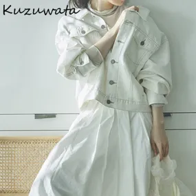 Joskaa Christmas Gift Kuzuwata Turn Down Collar Long Sleeve Single Breast Jacket Women Work Style Ol Slim Coat Femme Spring 2024 New Clothes Solid