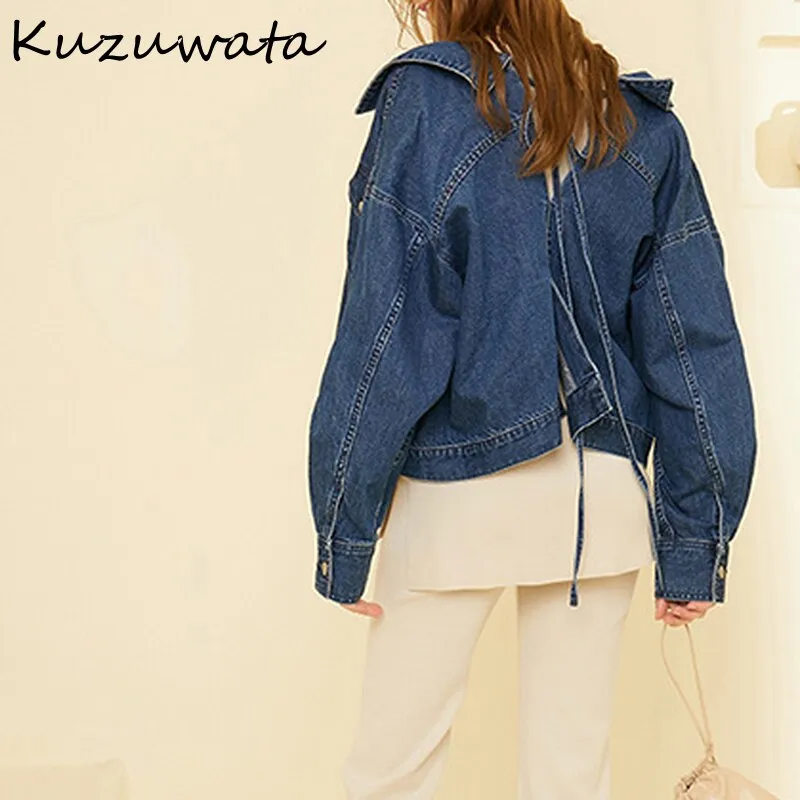 Joskaa Christmas Gift Kuzuwata Turn Down Collar Long Sleeve Single Breast Jacket Women Work Style Ol Slim Coat Femme Spring 2024 New Clothes Solid