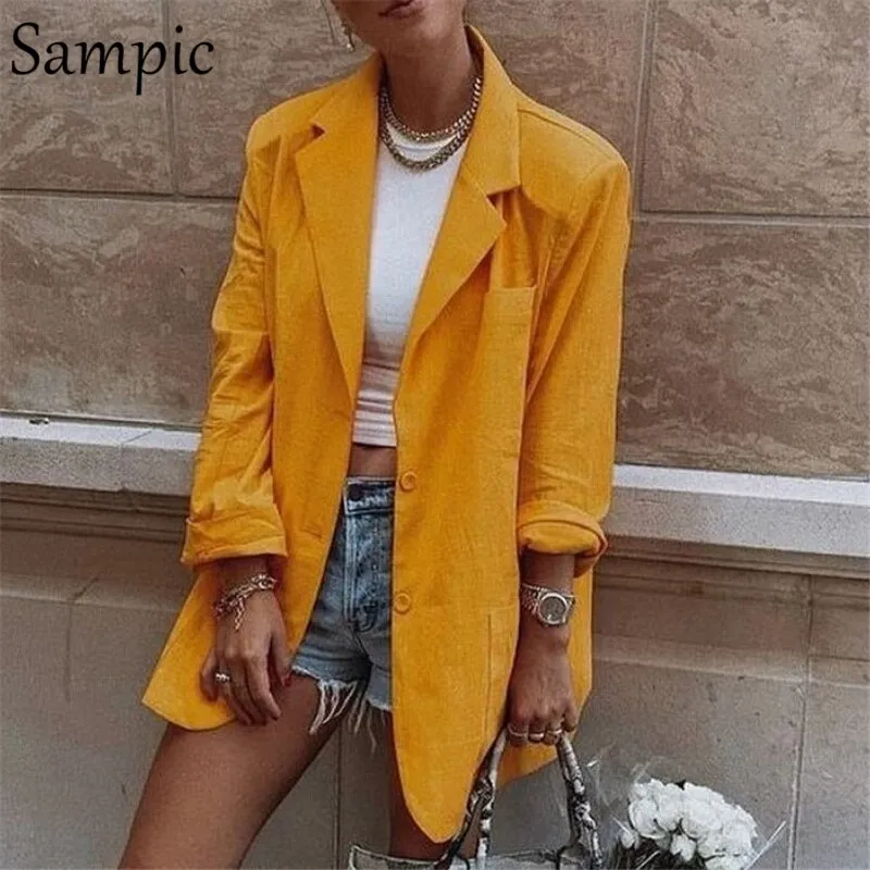 Joskaa Christmas Gift Sampic Fashion Long Green Casual Loose Oversized Blazer Coat Jacket For Woman 2024 Outwear Autumn Winter Long Sleeve Blazer Tops