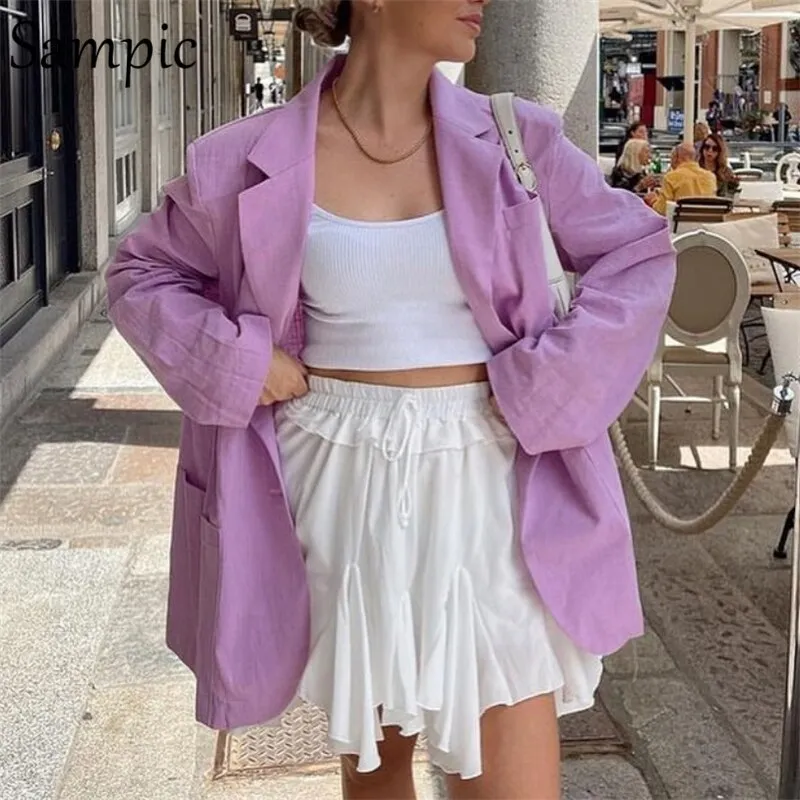 Joskaa Christmas Gift Sampic Fashion Long Green Casual Loose Oversized Blazer Coat Jacket For Woman 2024 Outwear Autumn Winter Long Sleeve Blazer Tops