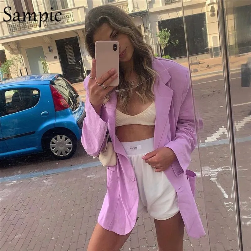 Joskaa Christmas Gift Sampic Fashion Long Green Casual Loose Oversized Blazer Coat Jacket For Woman 2024 Outwear Autumn Winter Long Sleeve Blazer Tops