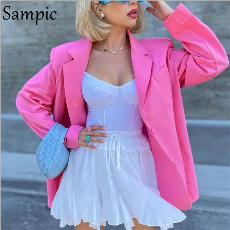 Joskaa Christmas Gift Sampic Fashion Long Green Casual Loose Oversized Blazer Coat Jacket For Woman 2024 Outwear Autumn Winter Long Sleeve Blazer Tops