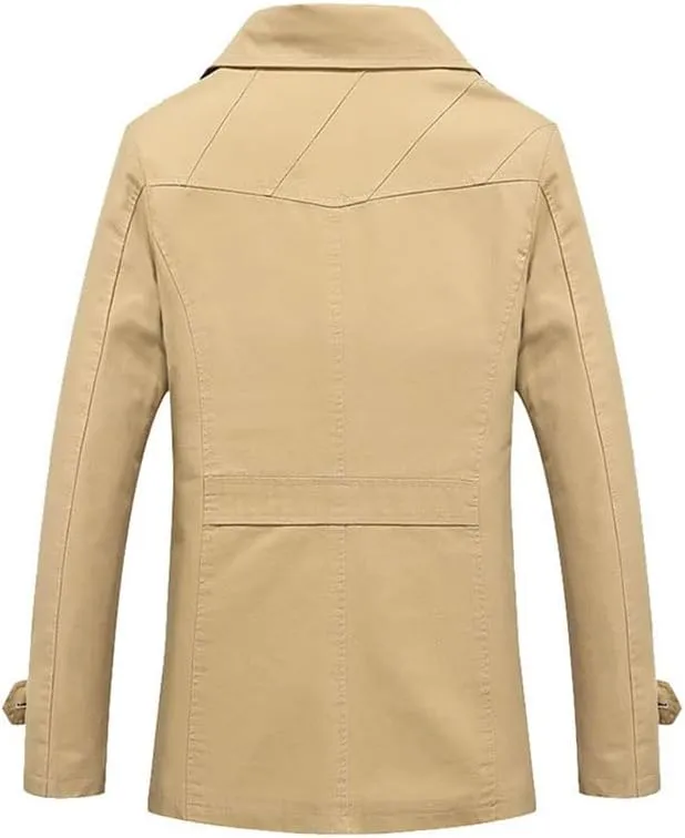 Khaki Men's Windbreaker Notched Lapel Trench Coat