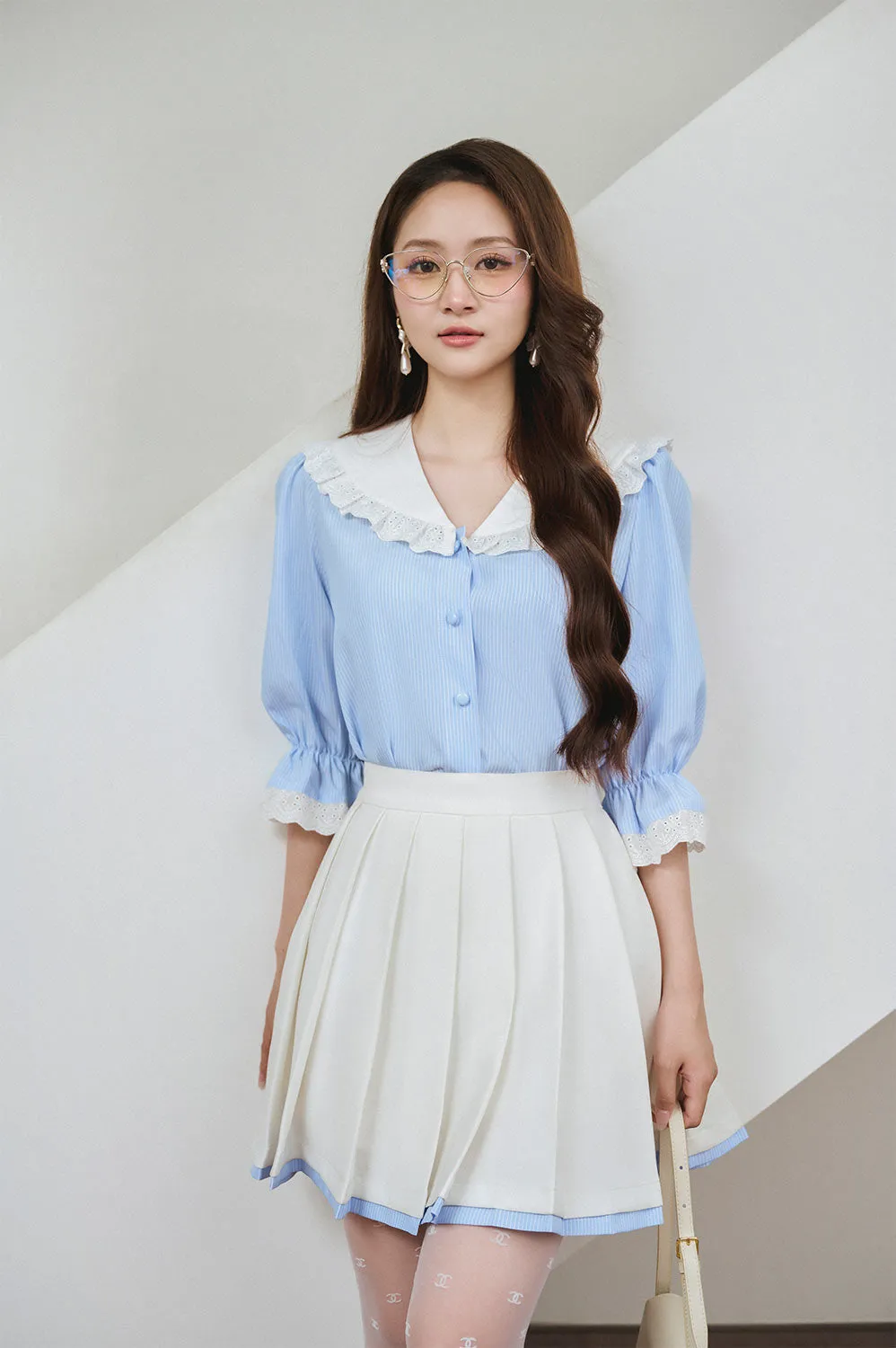 Kira A-line Pleated Cotton Mini Skirt