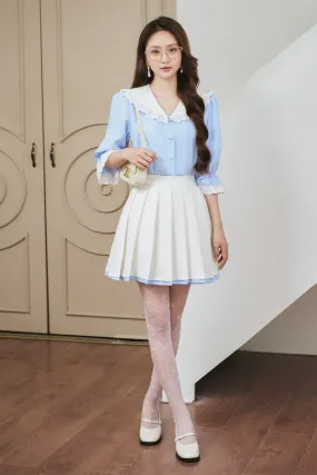 Kira A-line Pleated Cotton Mini Skirt