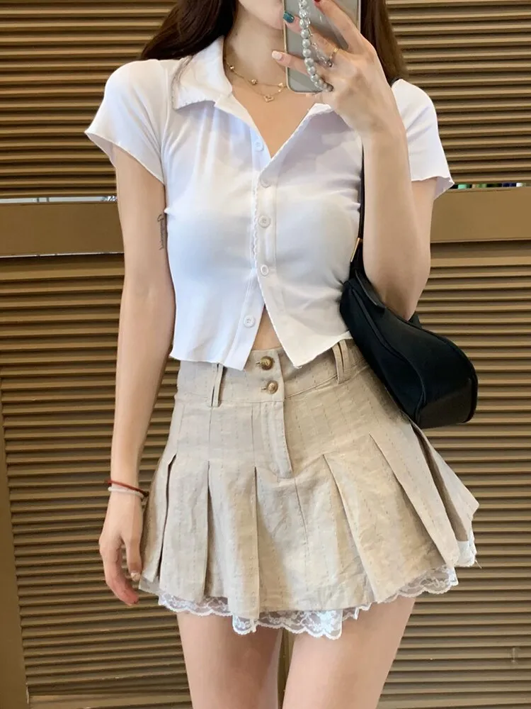 Lace Cute Pleated Skirt