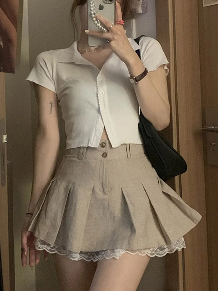 Lace Cute Pleated Skirt