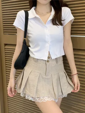 Lace Cute Pleated Skirt