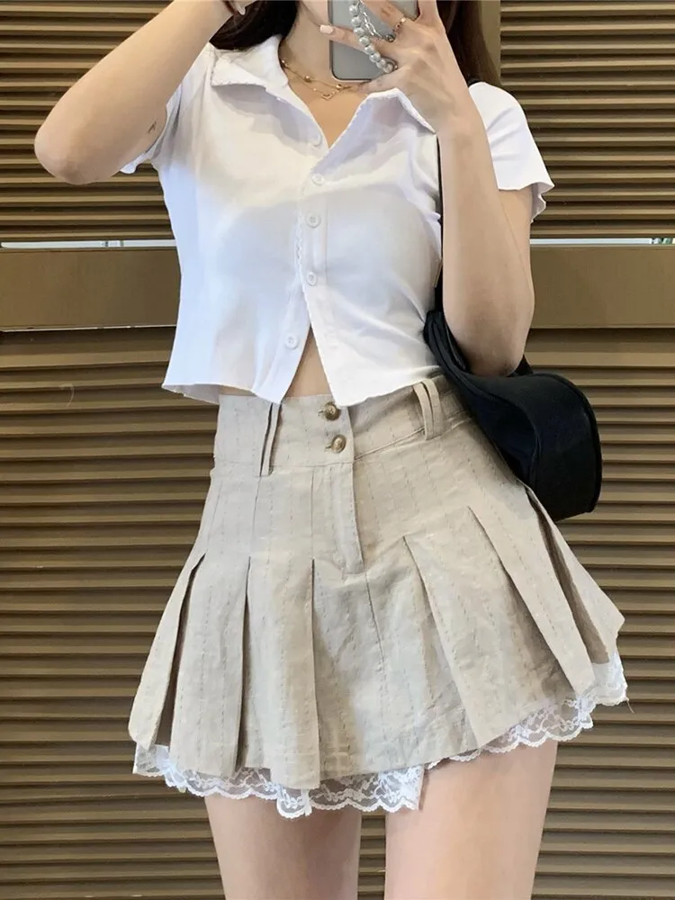 Lace Cute Pleated Skirt