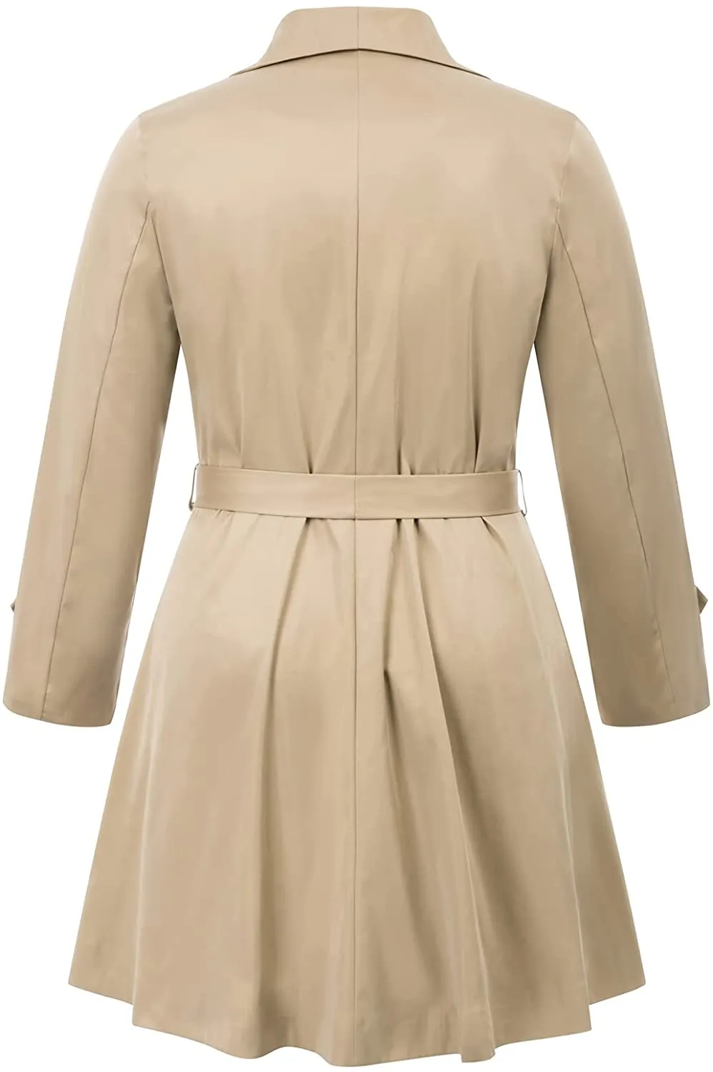 Lapel Trench Khaki Plus Size Coat Belted Lightweight Long Jacket