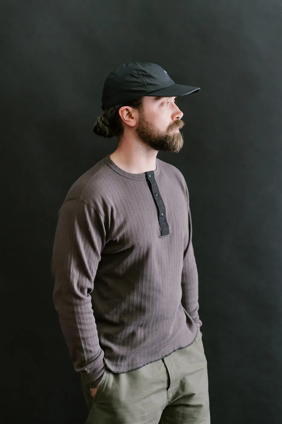 LRH1038 - Smooth Drop Needle Rib Knit Henley - Classic Black