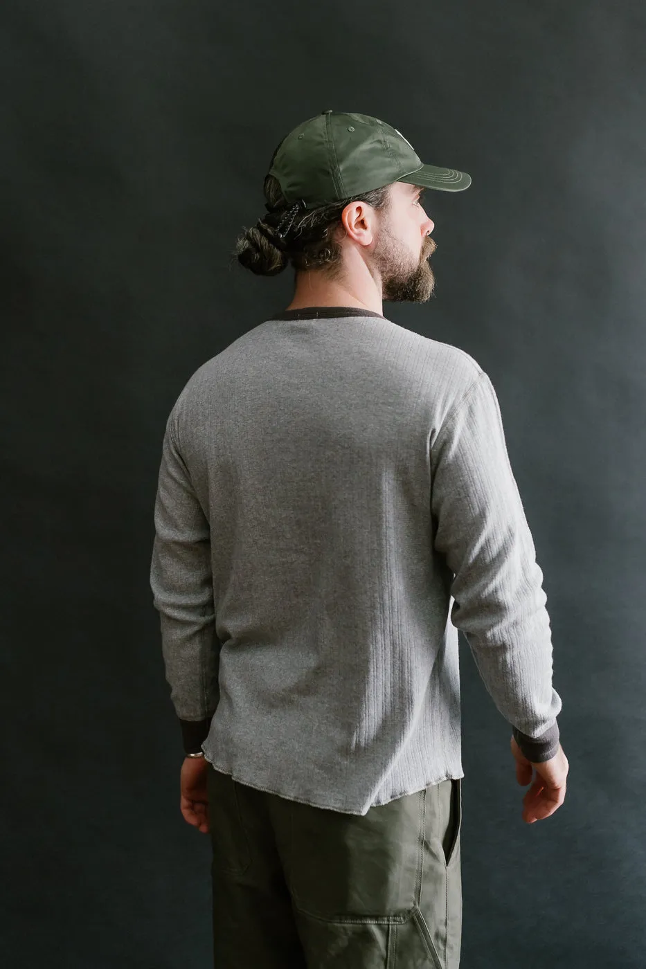 LRH1038 - Smooth Drop Needle Rib Knit Henley - Heather Gray 2Tone