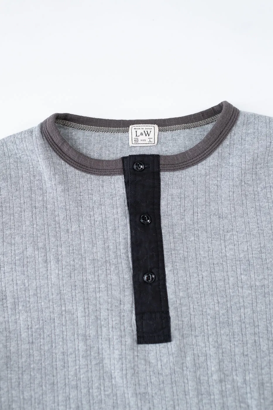 LRH1038 - Smooth Drop Needle Rib Knit Henley - Heather Gray 2Tone