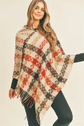 MULTI COLOR PIXEL CHECK PONCHO
