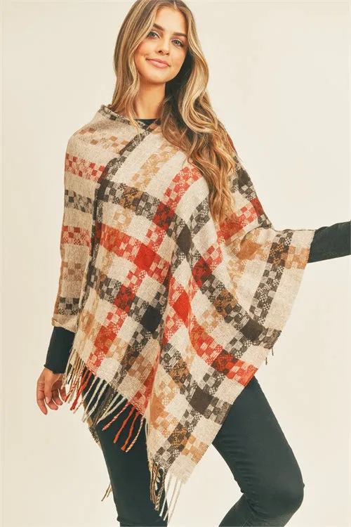 MULTI COLOR PIXEL CHECK PONCHO