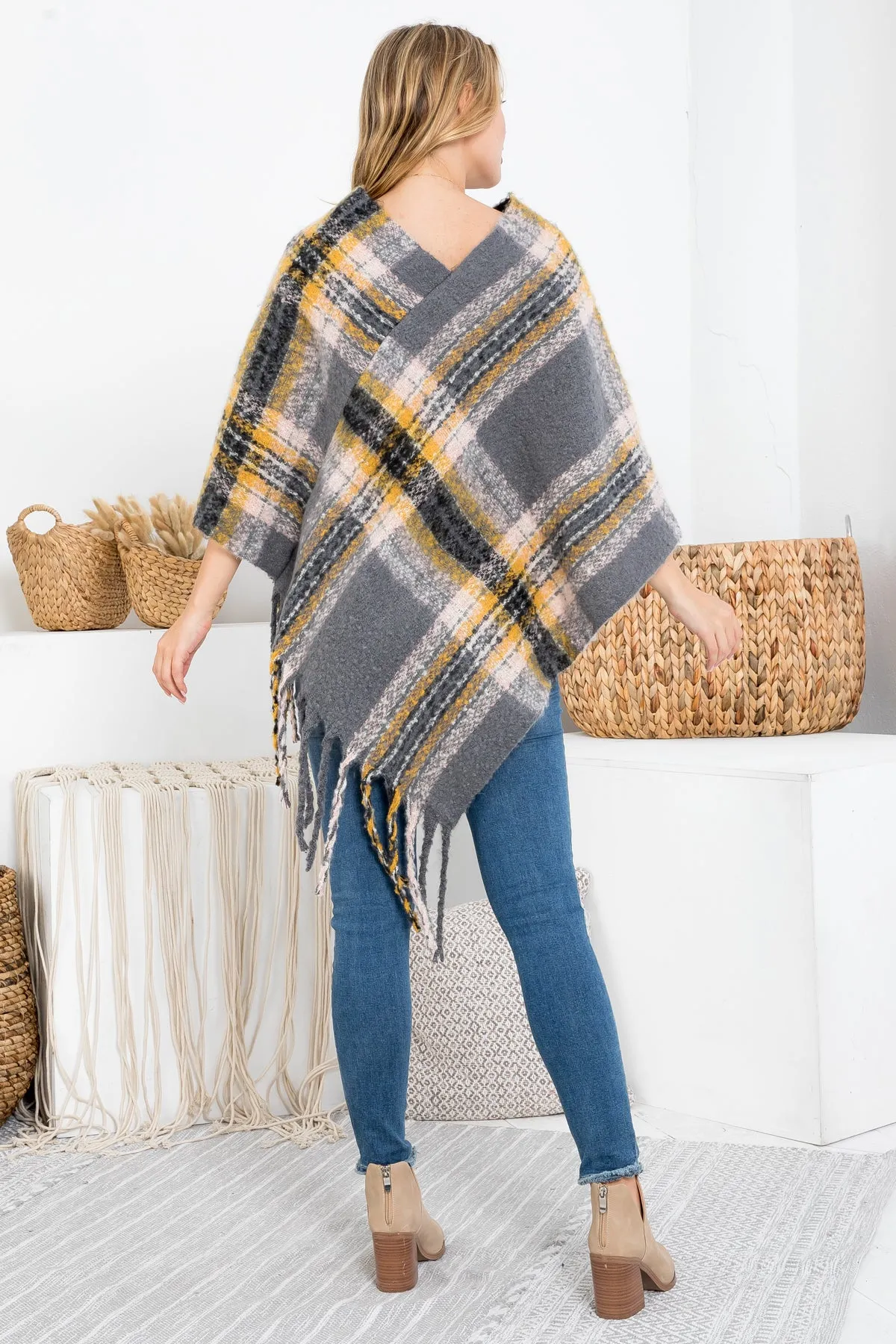 MULTI PLAID FRINGE PONCHO (NOW $5.75 ONLY!)